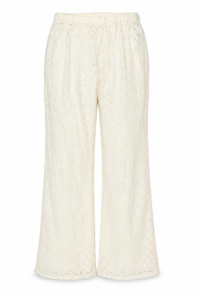 Front view of PRETTYLITTLETHING Women Ivory Lace Flared Trousers, size 8