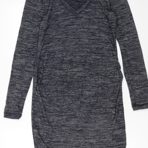 H&M Women Grey Bodycon Knit V-Neck Long Sleeve Dress Size 12