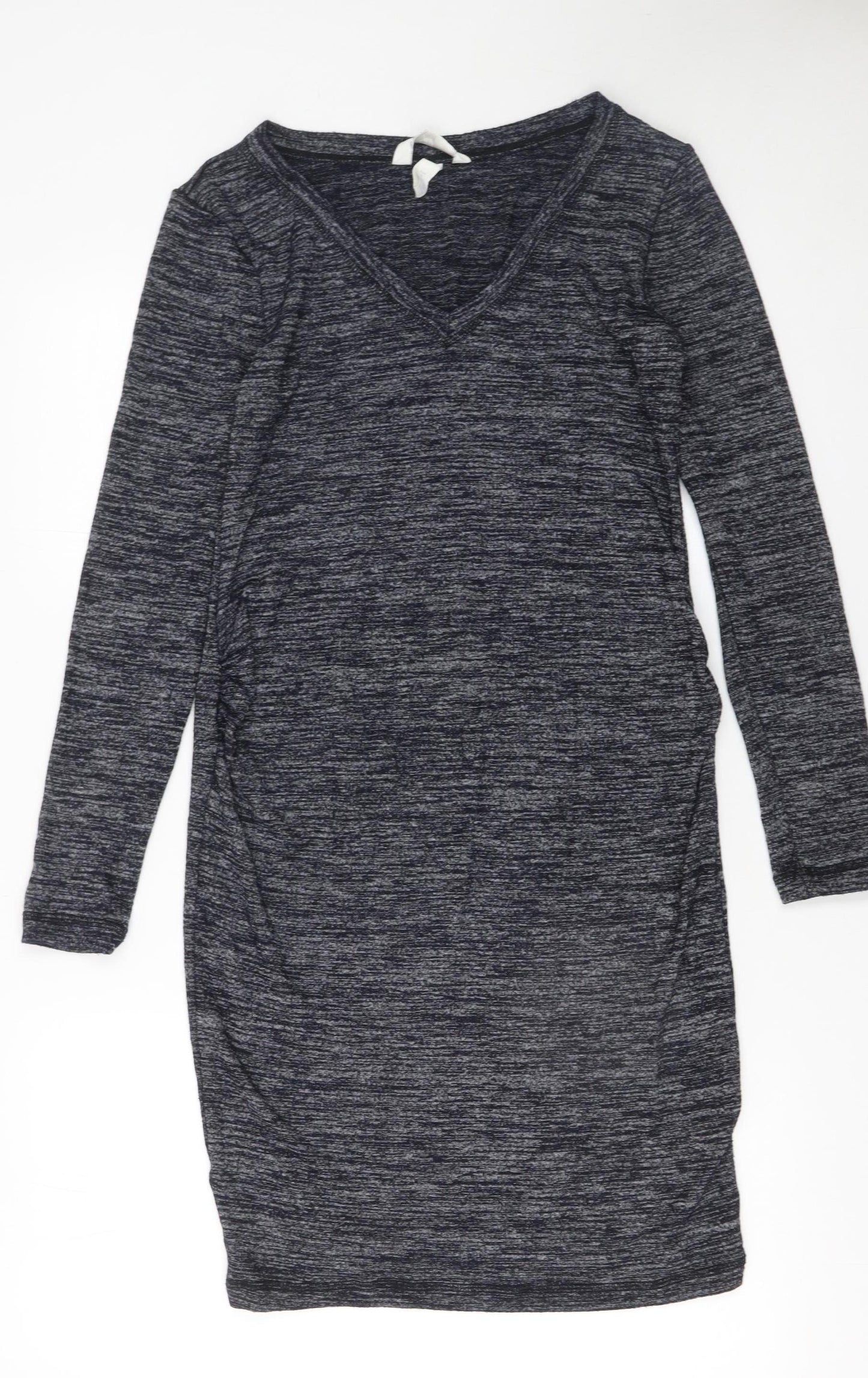 H&M Women Grey Bodycon Knit V-Neck Long Sleeve Dress Size 12