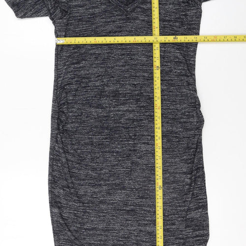H&M Women Grey Bodycon Knit V-Neck Long Sleeve Dress Size 12