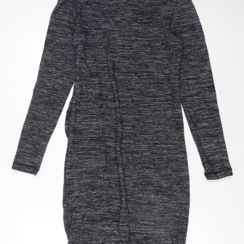 H&M Women Grey Bodycon Knit V-Neck Long Sleeve Dress Size 12