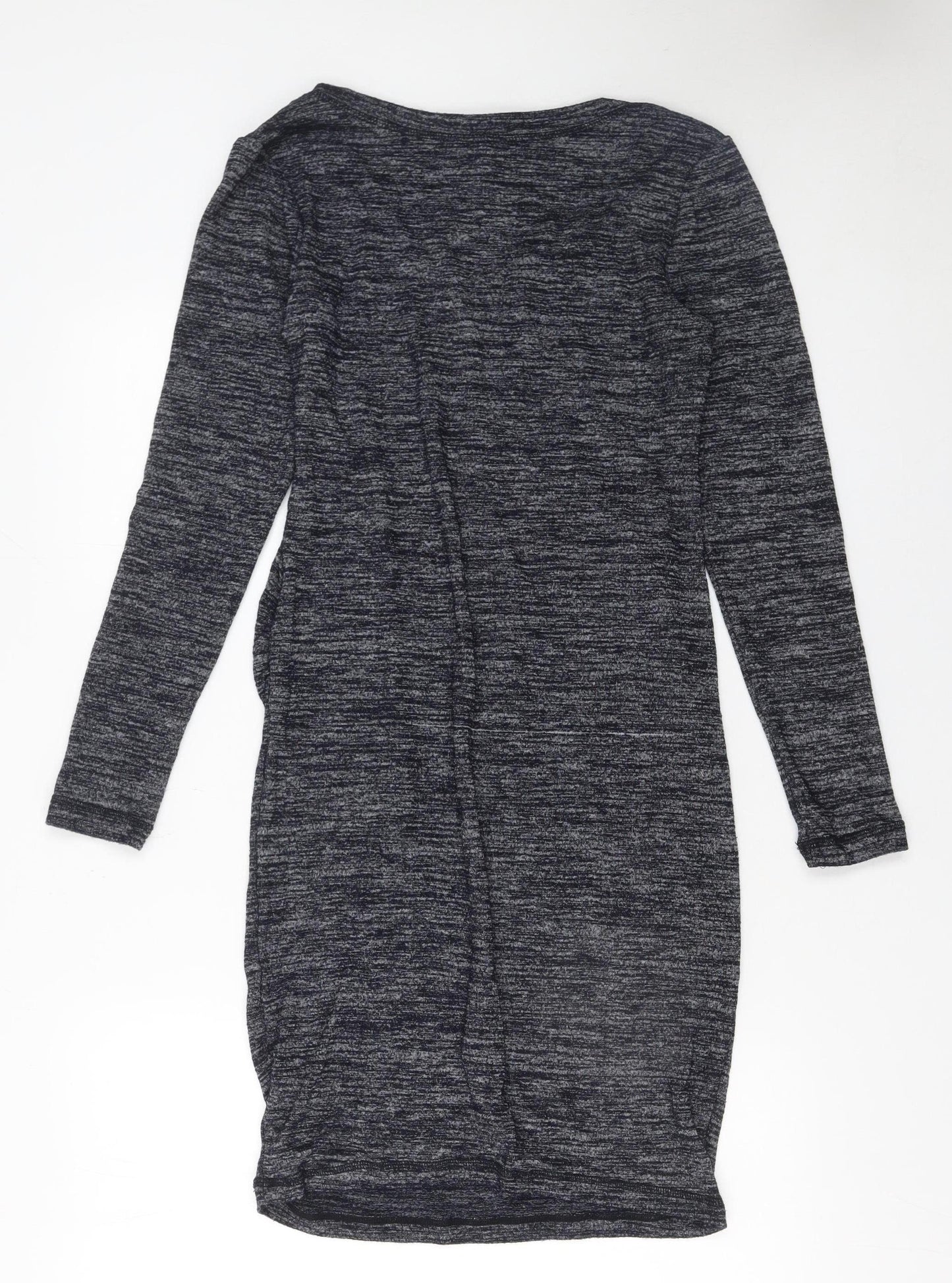 H&M Women Grey Bodycon Knit V-Neck Long Sleeve Dress Size 12
