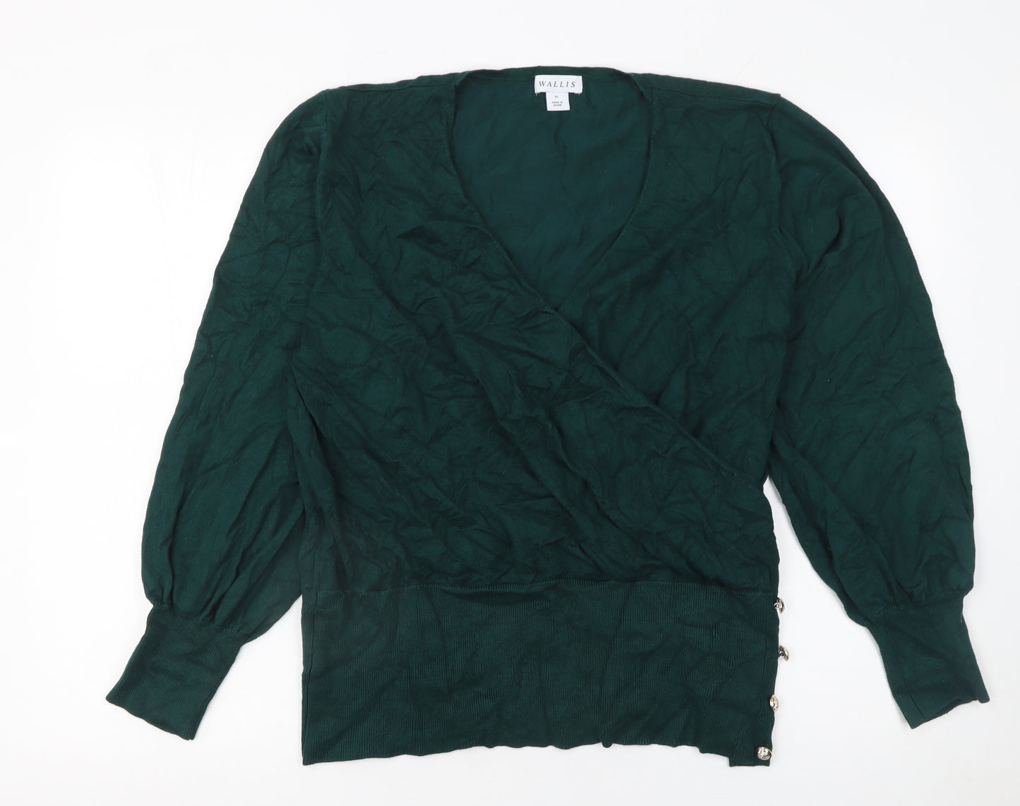 Wallis Women’s Green Wrap Knit Jumper XL Long Sleeve V-Neck