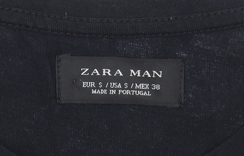 Zara Man Black Skull Floral Graphic Cotton T-Shirt Men's Size S