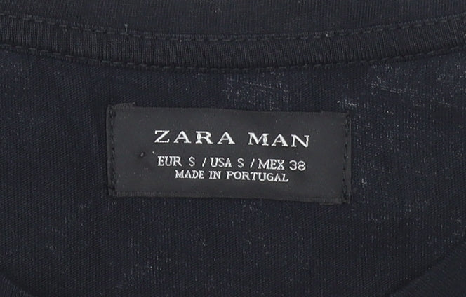 Zara Man Black Skull Floral Graphic Cotton T-Shirt Men's Size S