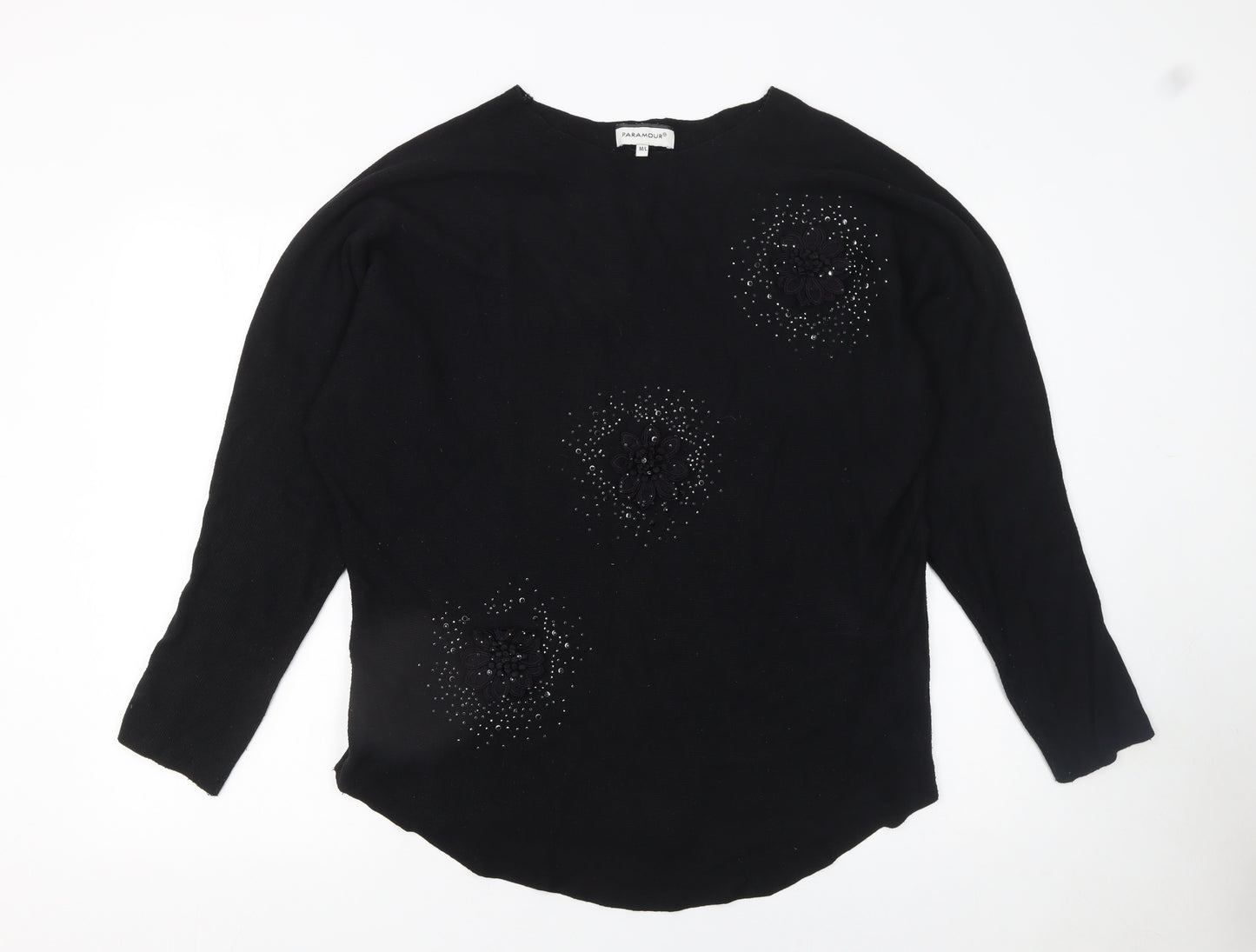 Paramour Women's Black Beaded Pullover Jumper M Long Sleeve Knit