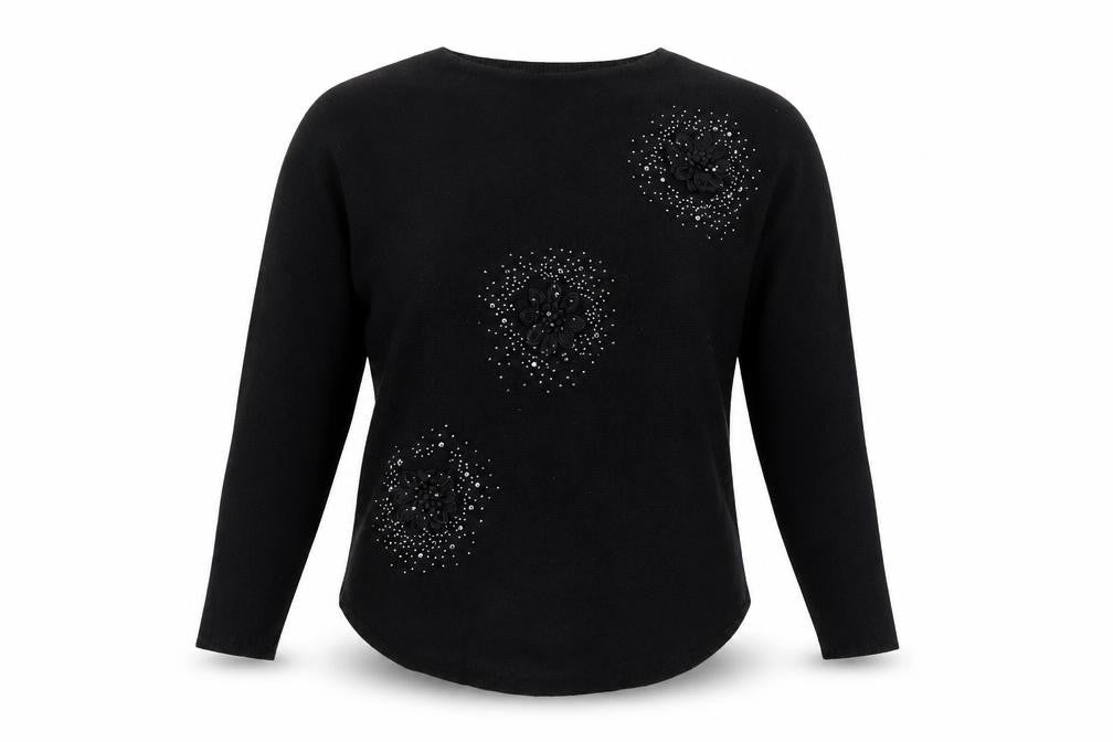 Front view of Paramour Women's Black Beaded jumper M Long Sleeve Knit