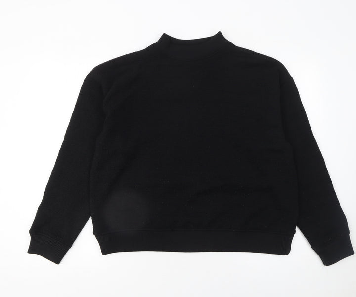 Zara Women Black Knit Pullover Sweatshirt Size S High Neck Basic