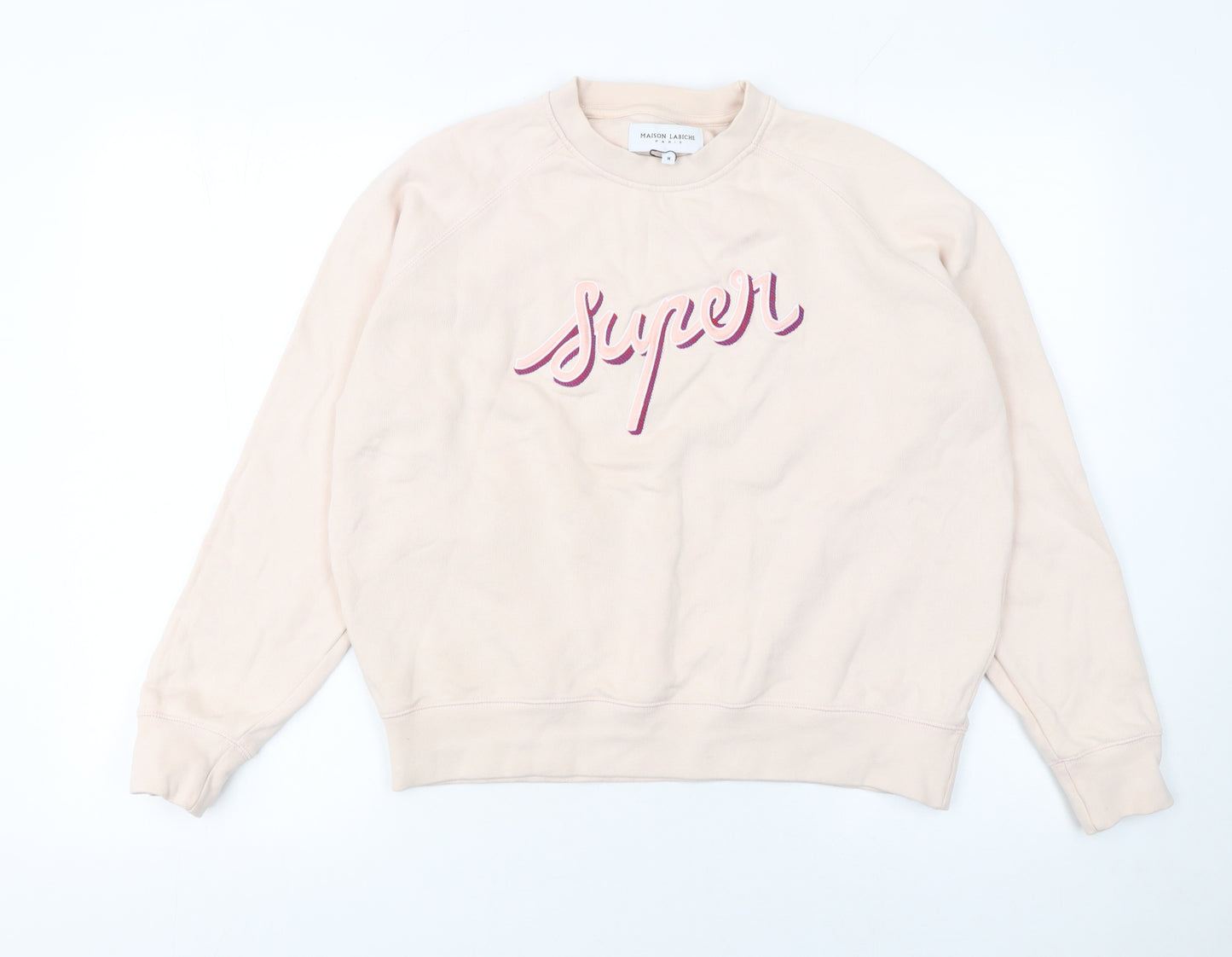 Maison Labiche Women Beige Cotton Pullover Sweatshirt M Crew Neck