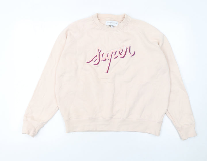 Maison Labiche Women Beige Cotton Pullover Sweatshirt M Crew Neck