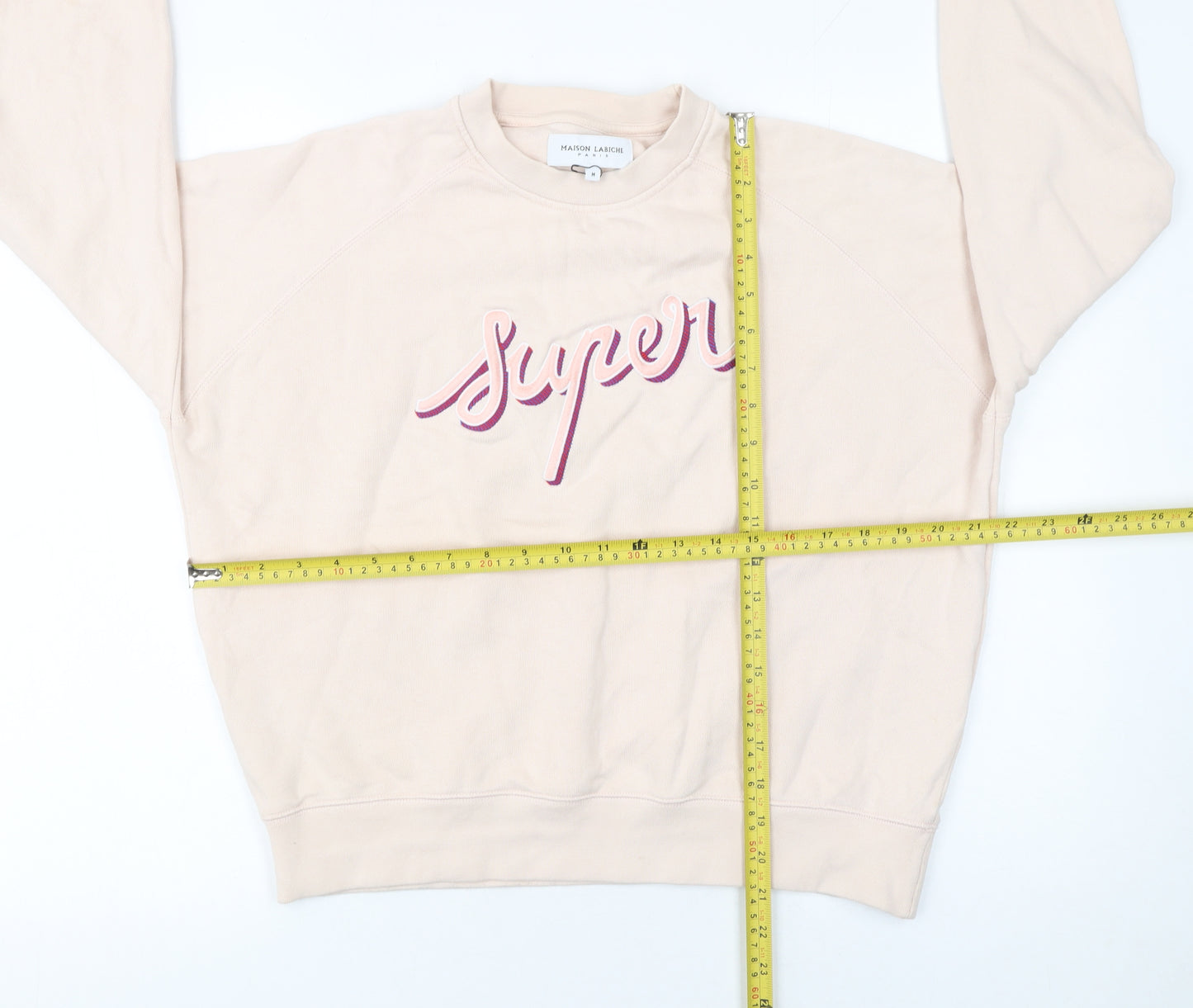 Maison Labiche Women Beige Cotton Pullover Sweatshirt M Crew Neck