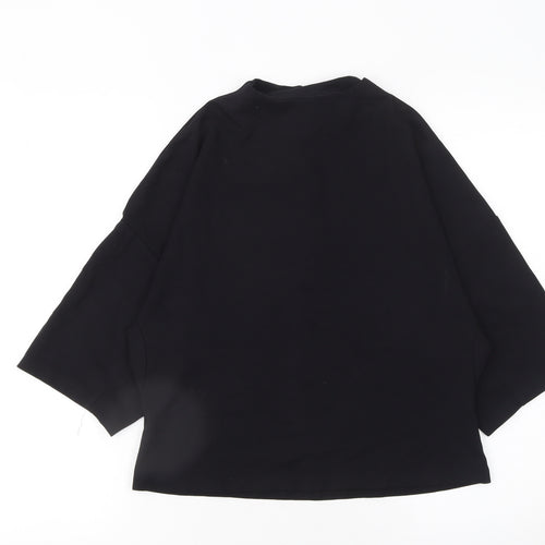 Mango Women Black Size 8 Basic High Neck 3/4 Sleeve Blouse