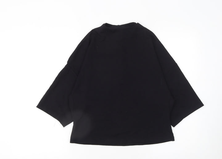 Mango Women Black Size 8 Basic High Neck 3/4 Sleeve Blouse