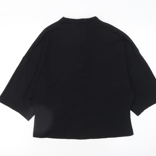 Mango Women Black Size 8 Basic High Neck 3/4 Sleeve Blouse