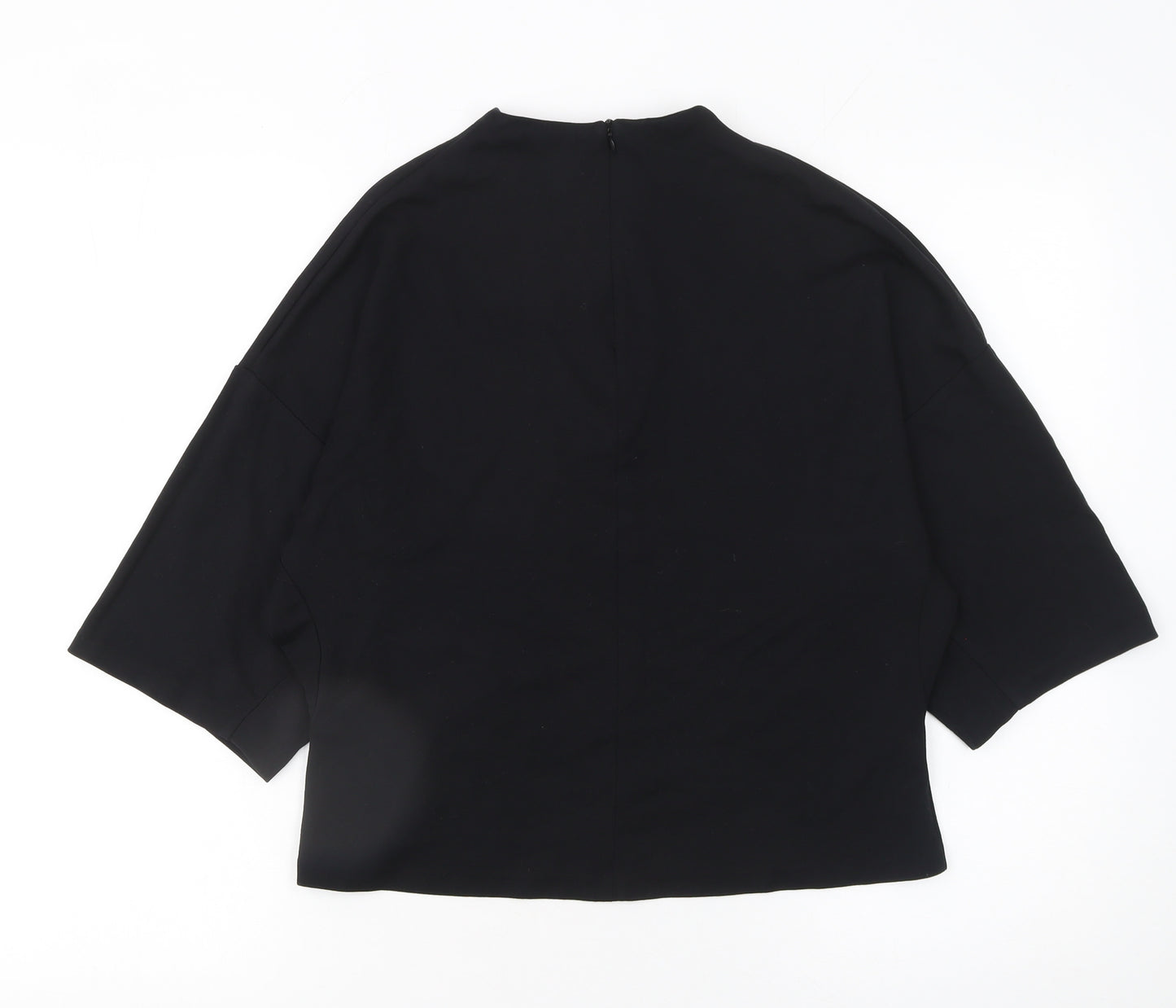 Mango Women Black Size 8 Basic High Neck 3/4 Sleeve Blouse