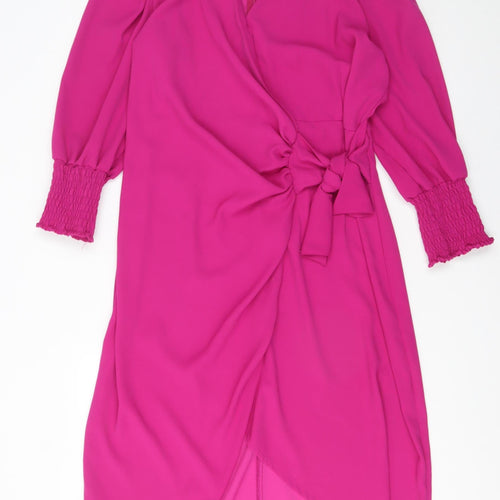 Cayro Women Pink XL Wrap Dress with Bow Belt 3/4 Sleeve