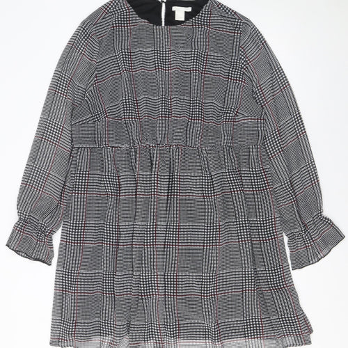 H&M Mama Women Grey Check Knee Length Long Sleeve Shift Dress Size 16