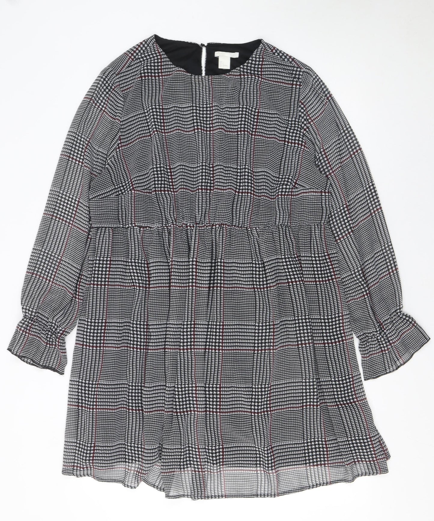 H&M Mama Women Grey Check Knee Length Long Sleeve Shift Dress Size 16