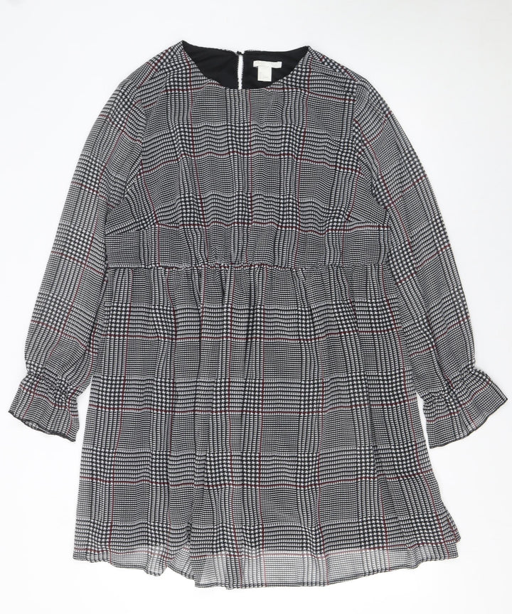 H&M Mama Women Grey Check Knee Length Long Sleeve Shift Dress Size 16