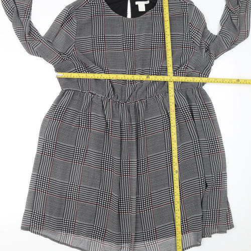 H&M Mama Women Grey Check Knee Length Long Sleeve Shift Dress Size 16