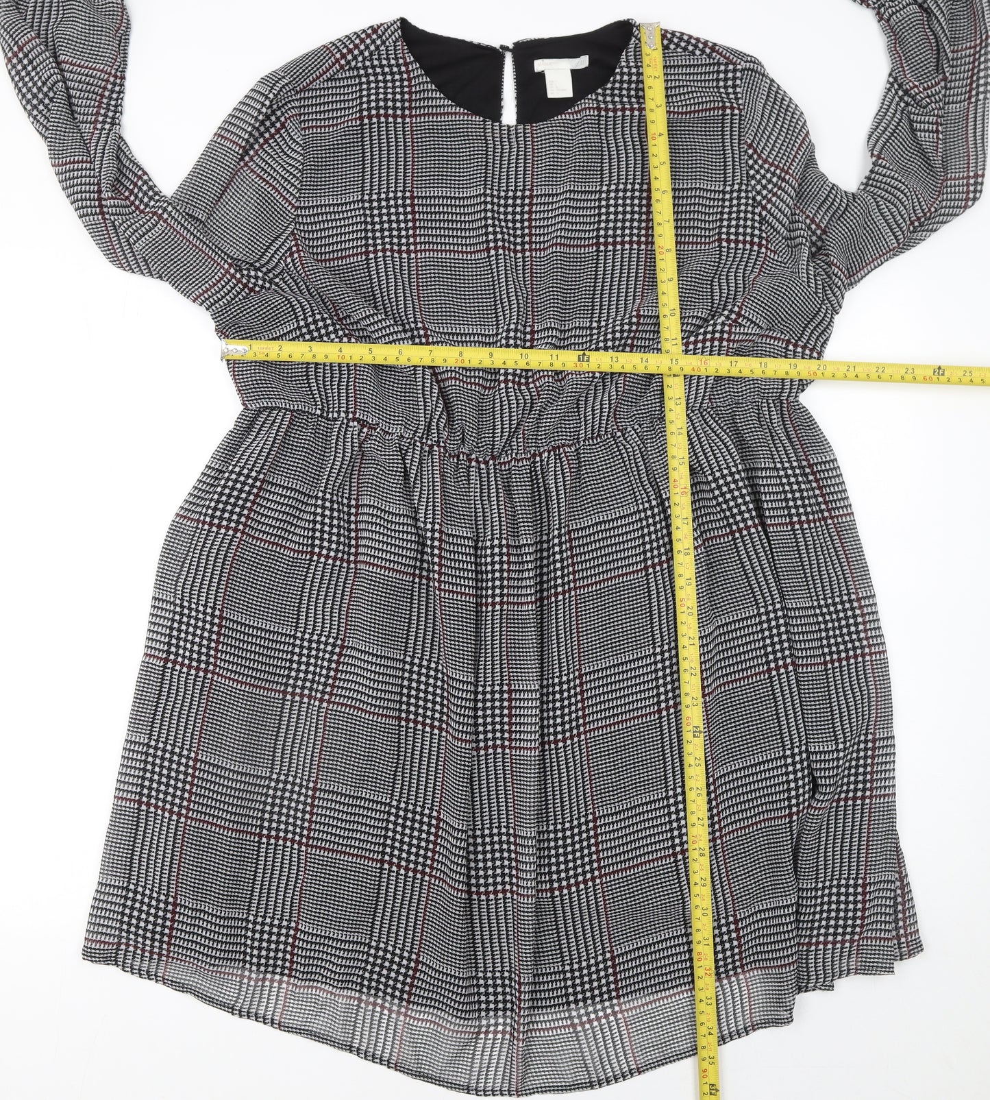 H&M Mama Women Grey Check Knee Length Long Sleeve Shift Dress Size 16