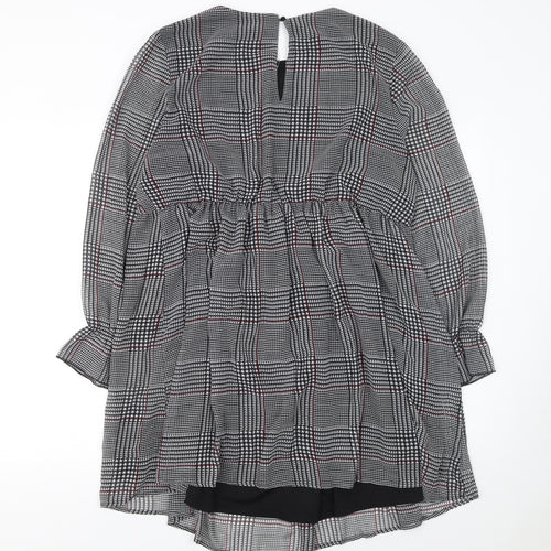 H&M Mama Women Grey Check Knee Length Long Sleeve Shift Dress Size 16