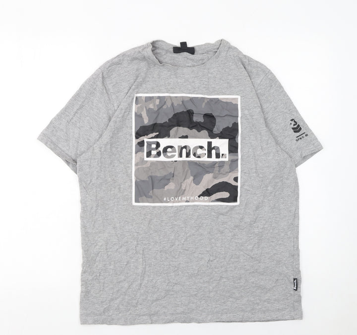 Bench Men's Grey Camouflage Graphic Print T-Shirt Size L