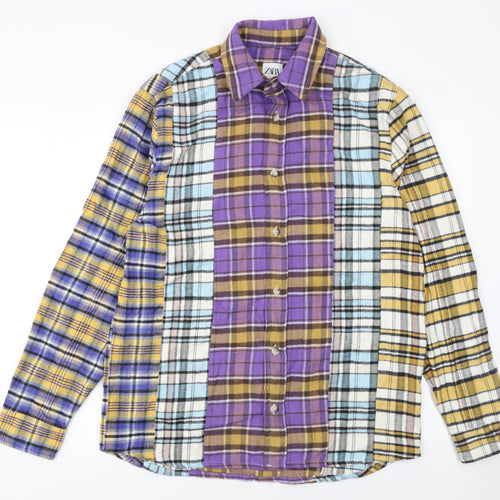 Zara Men's Multicoloured Checked Flannel Button-Up Shirt Size S