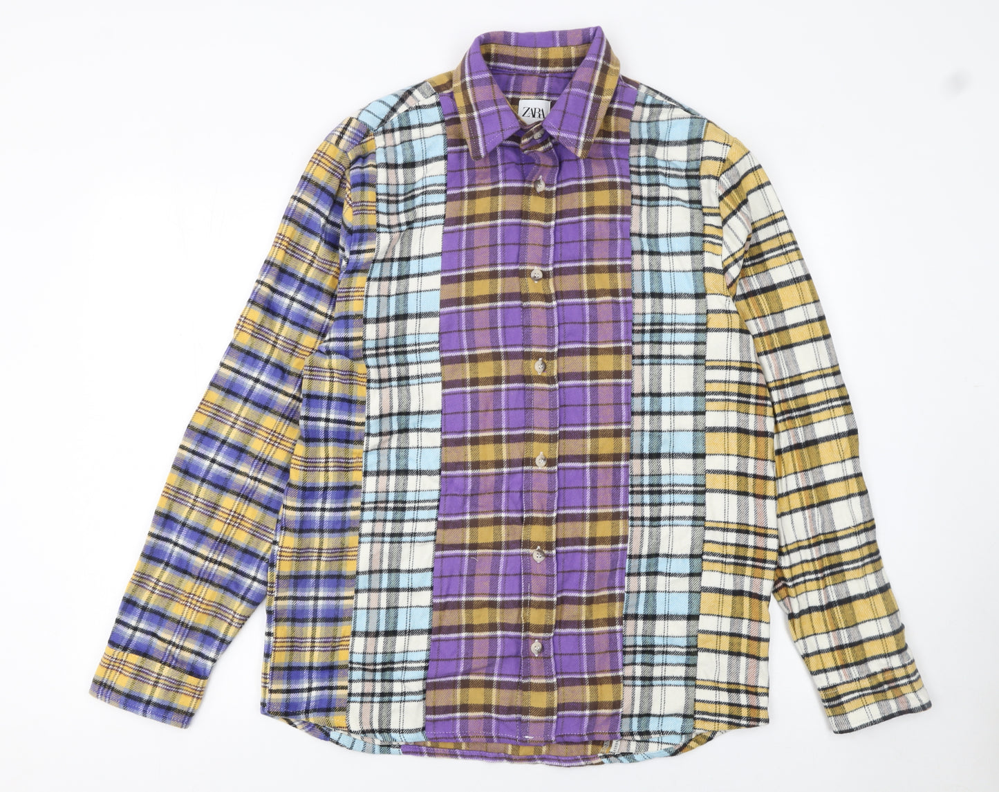 Zara Men's Multicoloured Checked Flannel Button-Up Shirt Size S