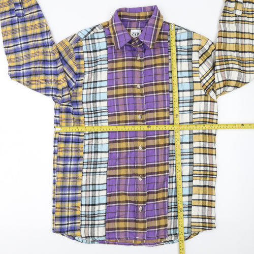 Zara Men's Multicoloured Checked Flannel Button-Up Shirt Size S