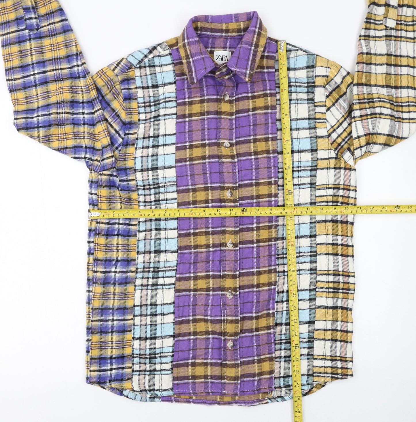 Zara Men's Multicoloured Checked Flannel Button-Up Shirt Size S