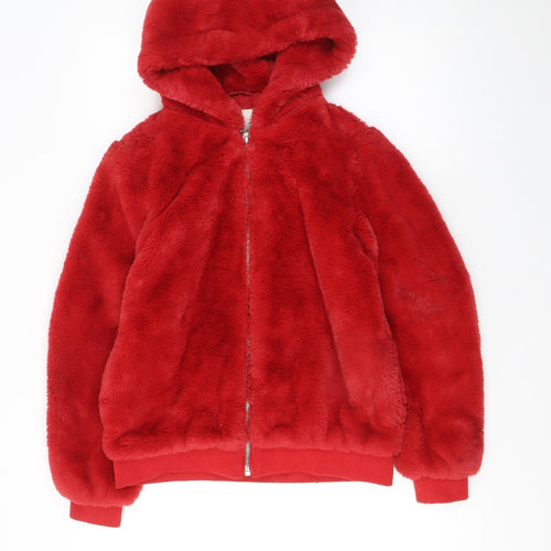 Broken Standard Women Red Faux Fur Full Zip Hoodie Size 8