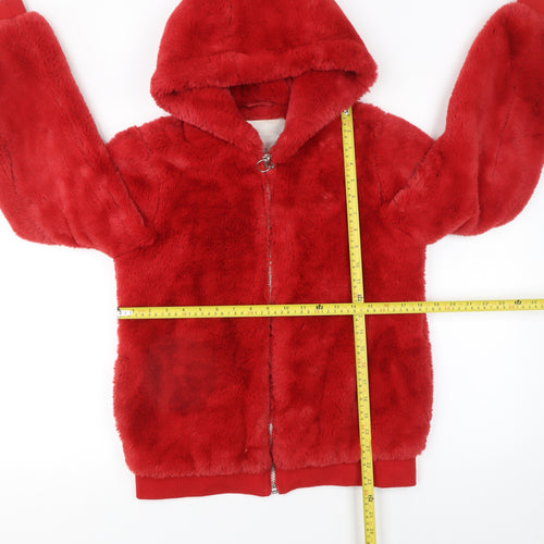 Broken Standard Women Red Faux Fur Full Zip Hoodie Size 8