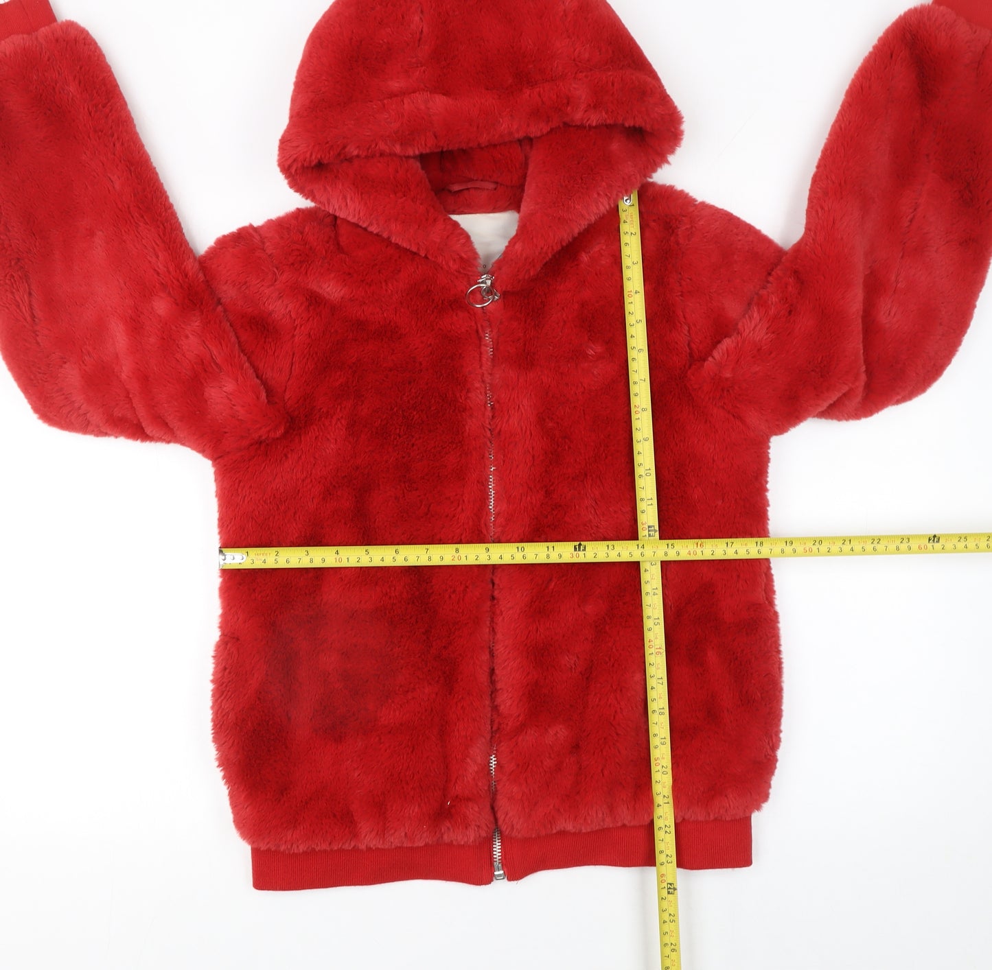 Broken Standard Women Red Faux Fur Full Zip Hoodie Size 8