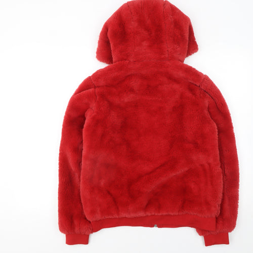 Broken Standard Women Red Faux Fur Full Zip Hoodie Size 8