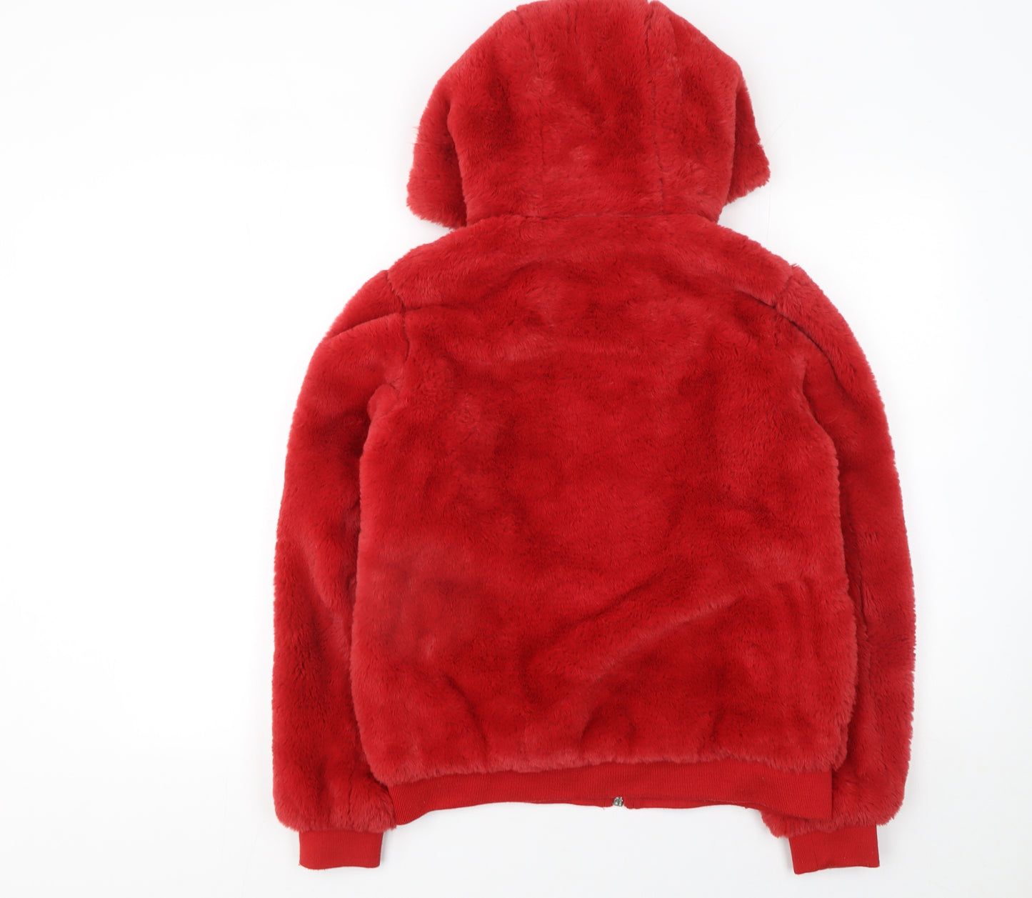 Broken Standard Women Red Faux Fur Full Zip Hoodie Size 8