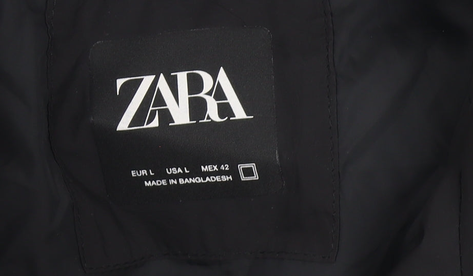 Zara Womens Black Puffer Jacket Size 14 Winter Quilted Coat