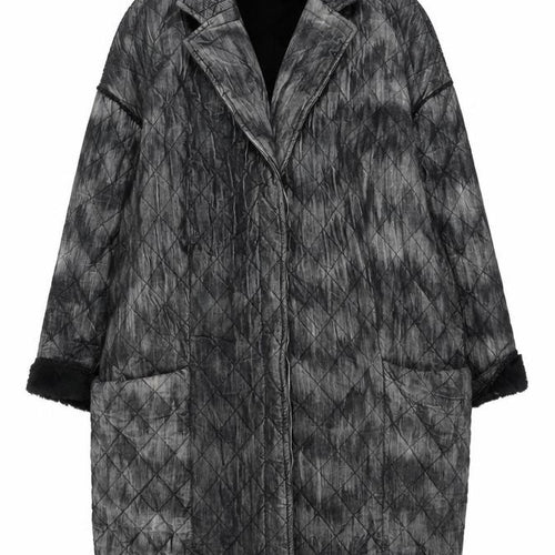 Conditions Apply Women's Grey Quilted Long Coat XS Relaxed Fit