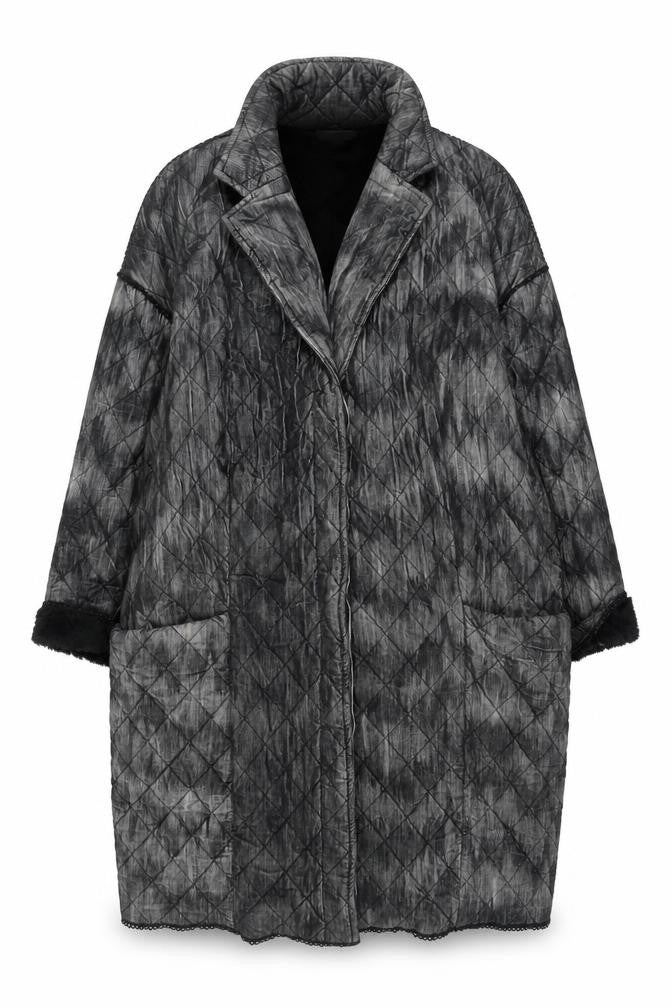 Conditions Apply Women's Grey Quilted Long Coat XS Relaxed Fit