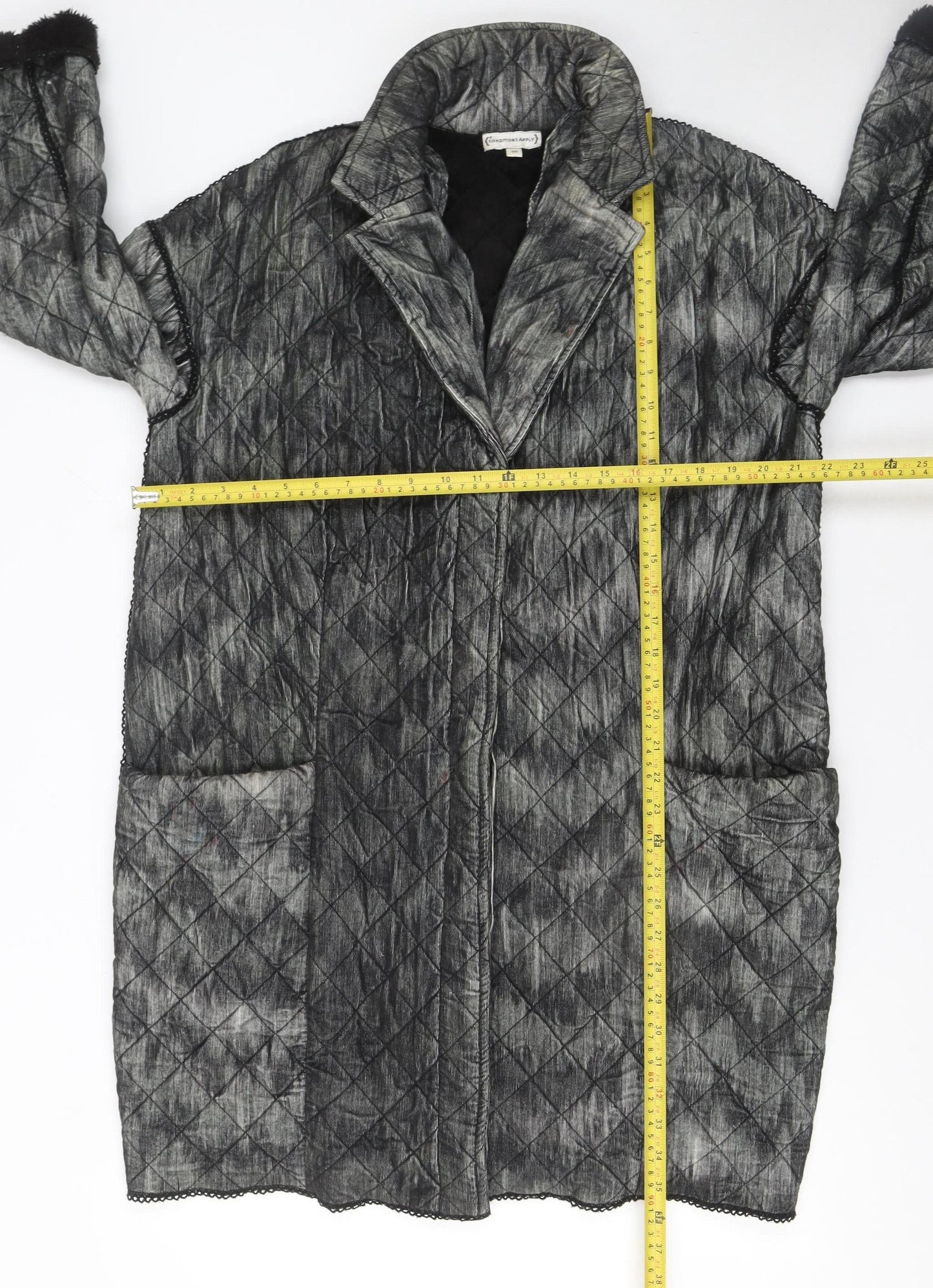 Conditions Apply Women's Grey Quilted Long Coat XS Relaxed Fit