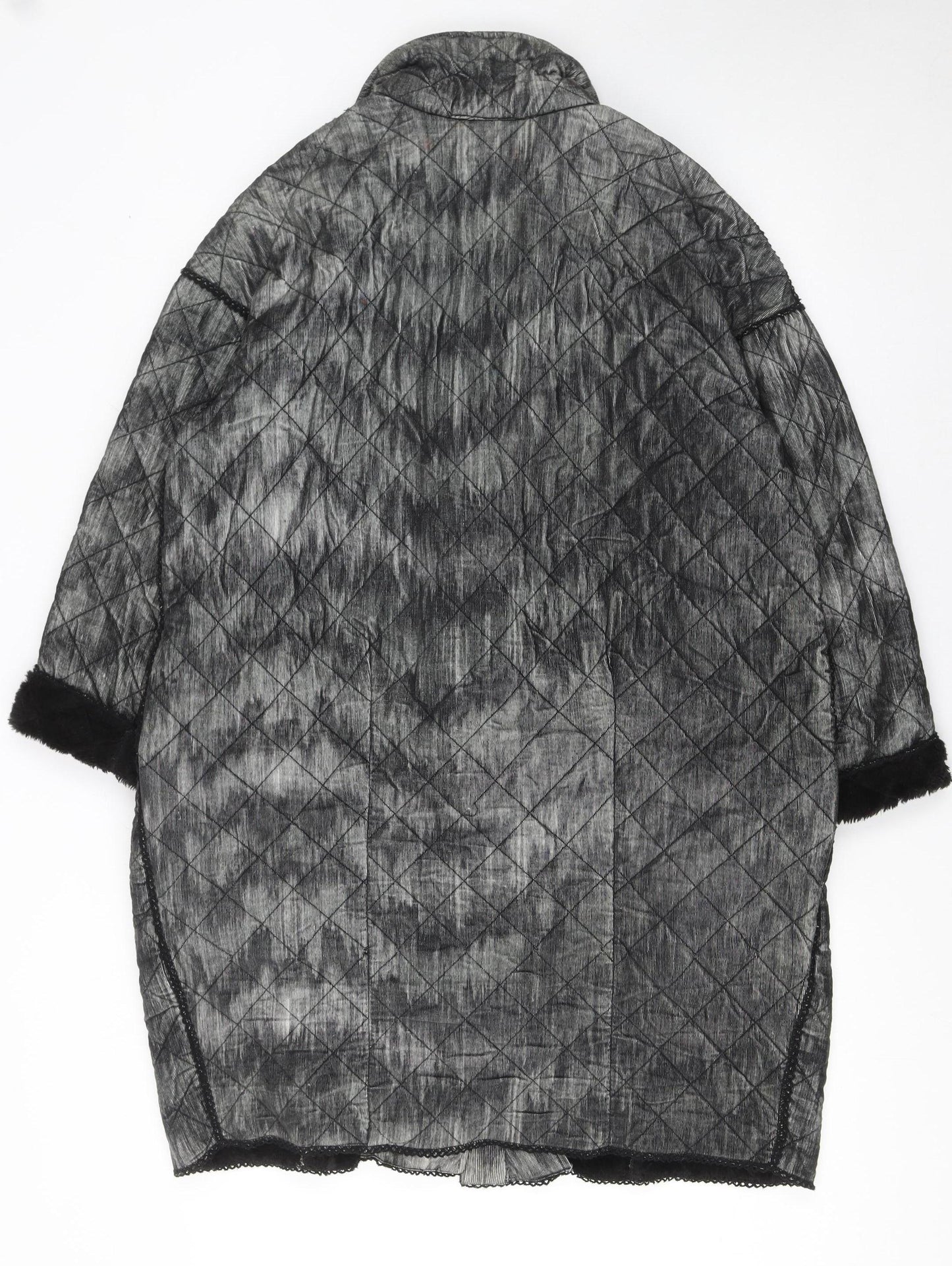 Conditions Apply Women's Grey Quilted Long Coat XS Relaxed Fit