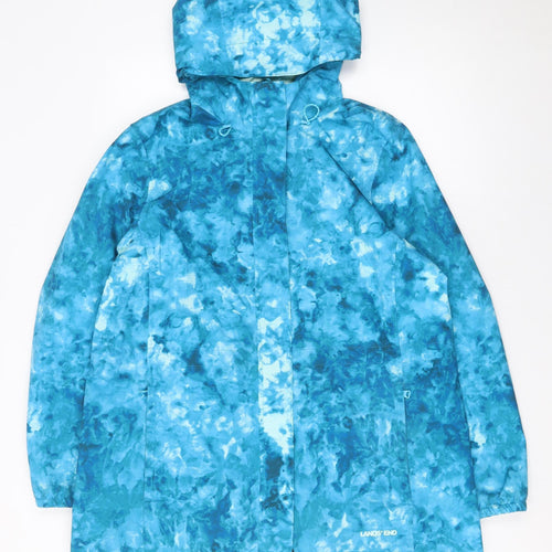 Lands' End Women's Blue Petite Rain Coat Jacket Size 12 Hooded Waterproof