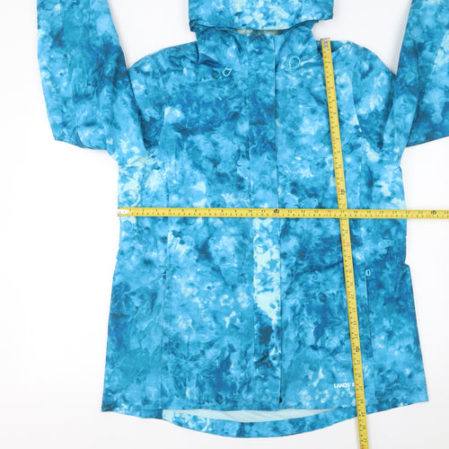 Lands' End Women's Blue Petite Rain Coat Jacket Size 12 Hooded Waterproof