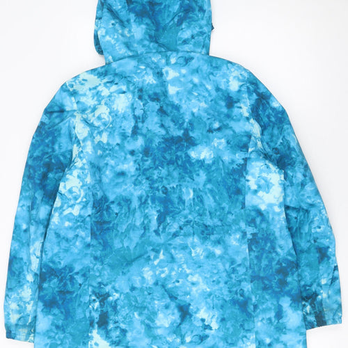 Lands' End Women's Blue Petite Rain Coat Jacket Size 12 Hooded Waterproof