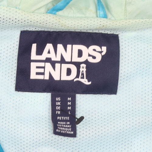 Lands' End Women's Blue Petite Rain Coat Jacket Size 12 Hooded Waterproof