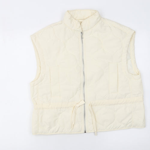 Primark Women Ivory Quilted Waistcoat S Regular Fit Full Zip