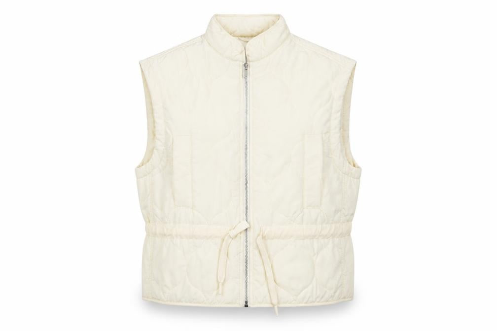 Front view of Primark Women Ivory Quilted Waistcoat S Regular Fit Full Zip