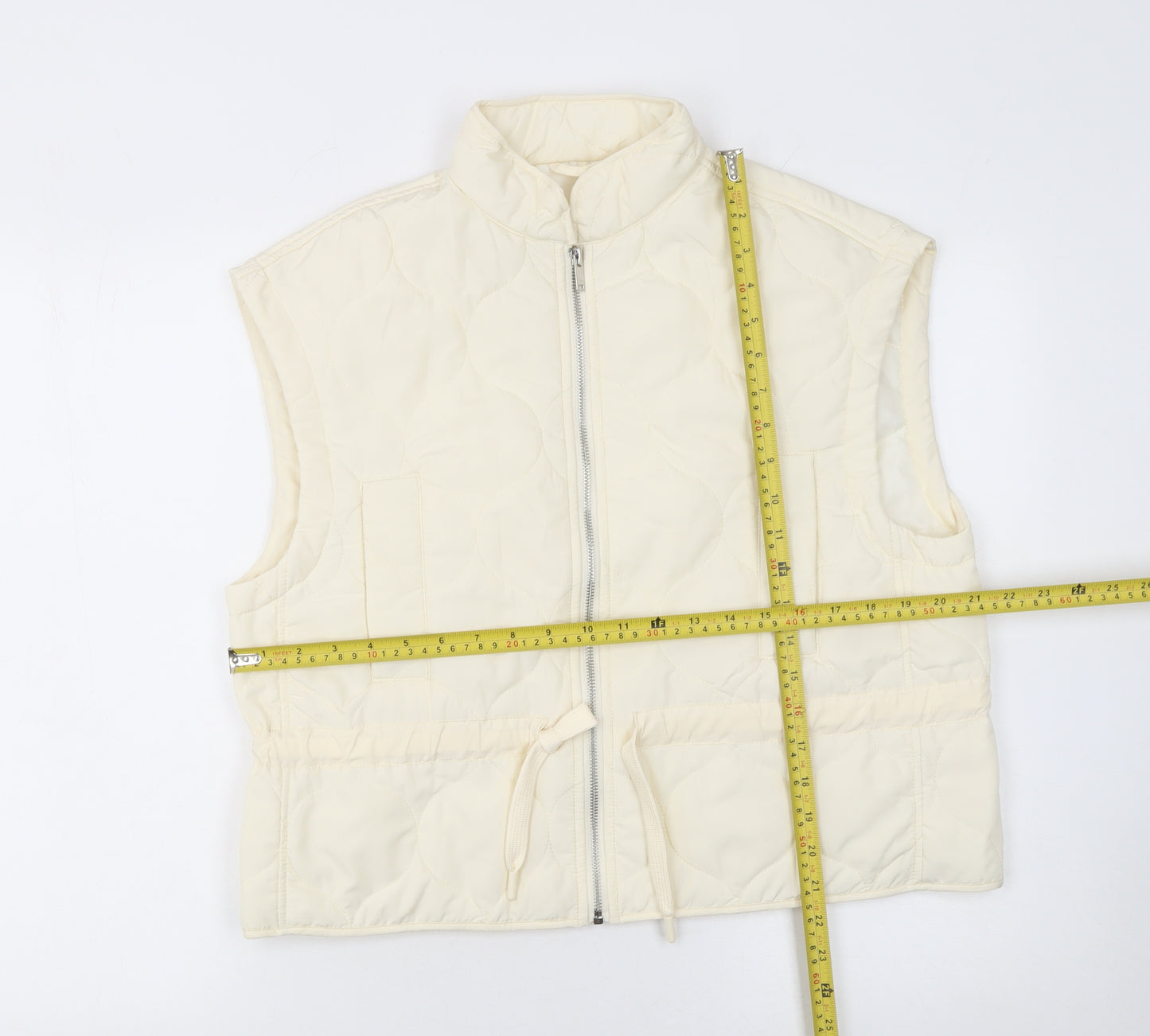 Primark Women Ivory Quilted Waistcoat S Regular Fit Full Zip
