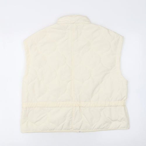 Primark Women Ivory Quilted Waistcoat S Regular Fit Full Zip