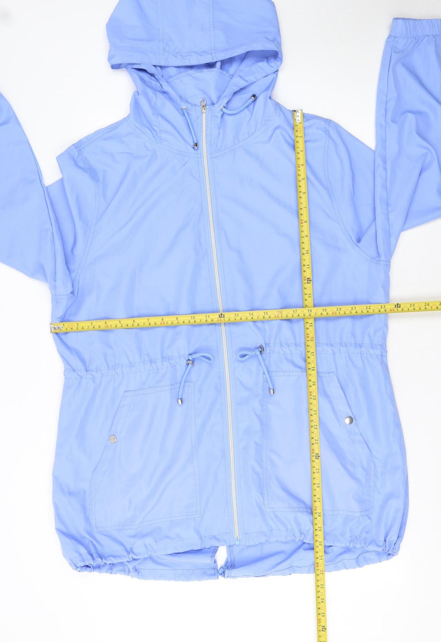 Primark Women Blue Hooded Mid-Length Jacket XL Lightweight Waterproof